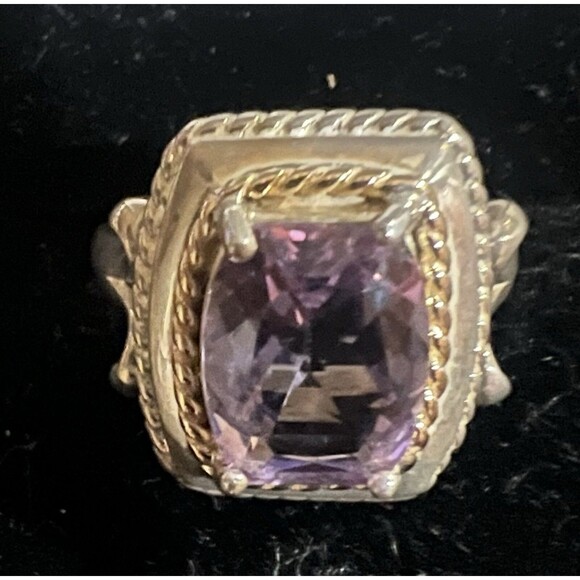 14K Yellow Gold & 925 AmethystRing Sz 8